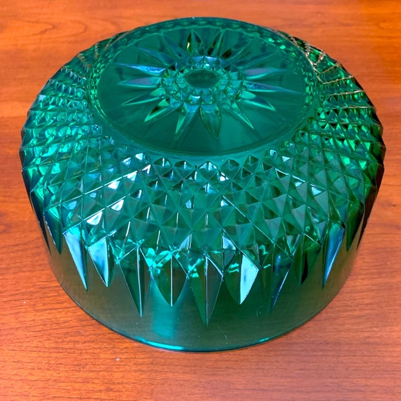 Vintage Arcoroc France emerald green glass salad fruit bowl star diamond pattern - Picture 7 of 9